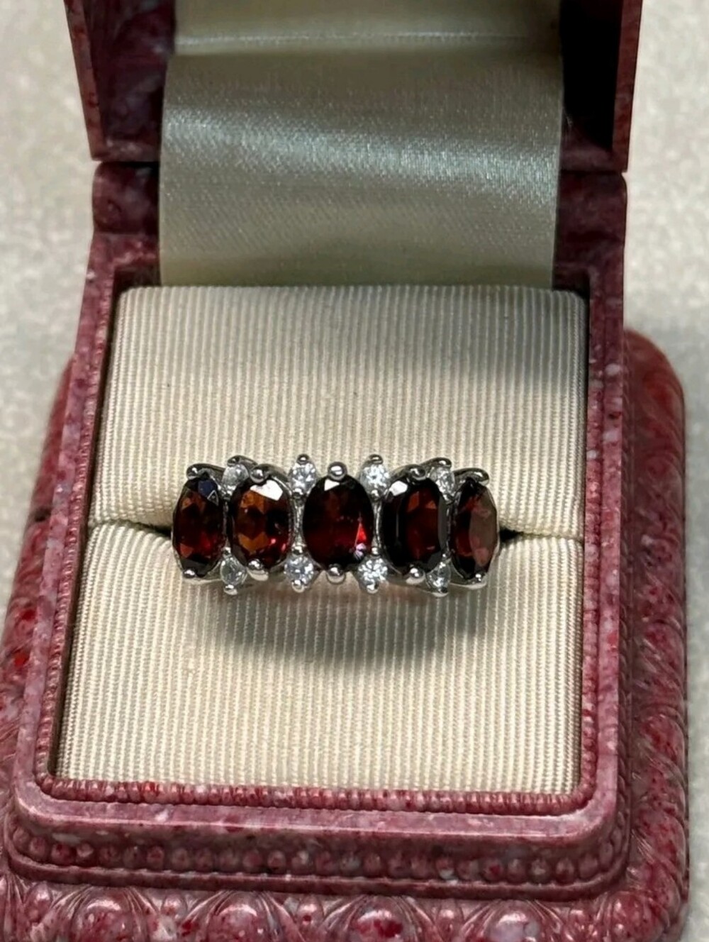 Sterling Silver Garnet & Zircon Ring SZ 10